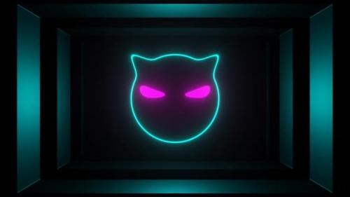 Videohive - Cyan And Pink Neon Glowing Cat Head Background Vj Loop In HD - 48242175 - 48242175