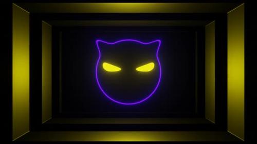 Videohive - Gold And Purple Neon Glowing Cat Head Background Vj Loop In HD - 48242176 - 48242176