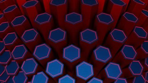 Videohive - Red And Blue Hexagonal Circular Motion Background Vj Loop In 4K - 48242177 - 48242177