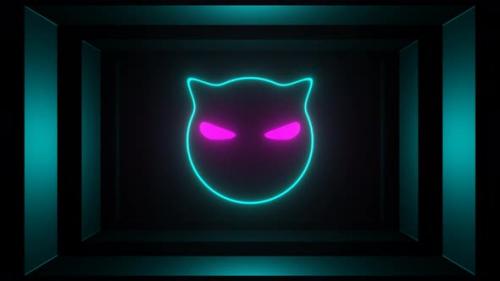 Videohive - Cyan And Pink Neon Glowing Cat Head Background Vj Loop In 4K - 48242179 - 48242179