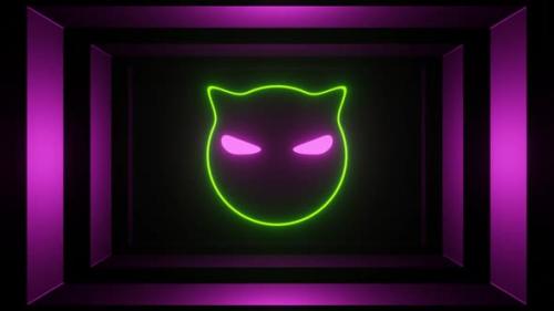 Videohive - Pink And Lime Neon Glowing Cat Head Background Vj Loop In HD - 48242180 - 48242180