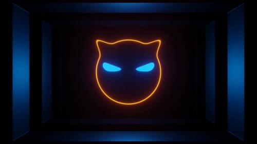 Videohive - Blue And Orange Neon Glowing Cat Head Background Vj Loop In 4K - 48242181 - 48242181