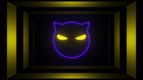 Videohive - Gold And Purple Neon Glowing Cat Head Background Vj Loop In 4K - 48242182 - 48242182