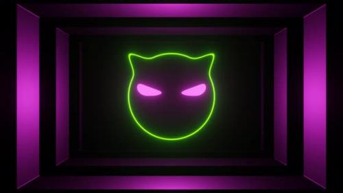 Videohive - Pink And Lime Neon Glowing Cat Head Background Vj Loop In 4K - 48242184 - 48242184