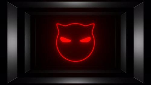 Videohive - Red On Gray Neon Glowing Cat Head Background Vj Loop In 4K - 48242186 - 48242186