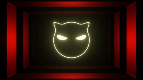 Videohive - Yellow And Red Neon Glowing Cat Head Background Vj Loop In HD - 48242187 - 48242187