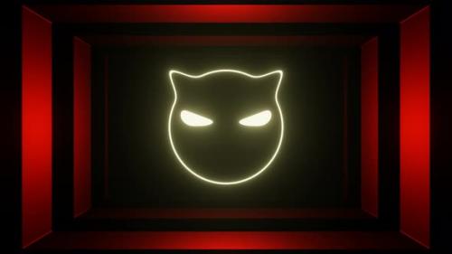 Videohive - Yellow And Red Neon Glowing Cat Head Background Vj Loop In 4K - 48242188 - 48242188