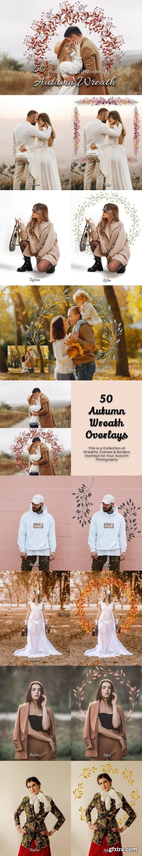 50 Autumn Wreath Overlays Fall PNGs