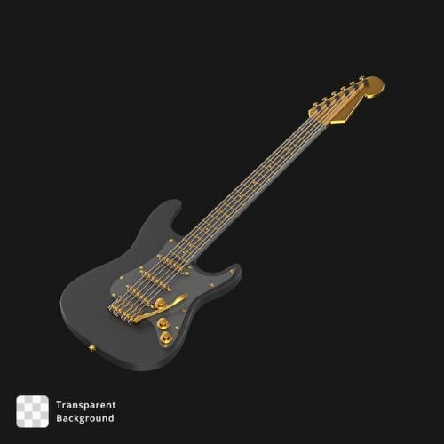 Premium PSD | 3d illustration of a black and gold electric guitar Premium PSD