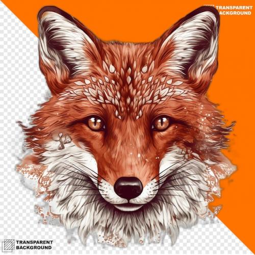 Premium PSD | Red foxes head digital sticker isolated on transparent background Premium PSD