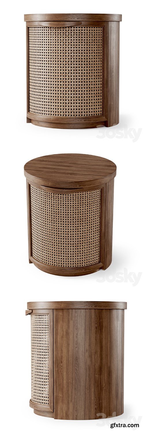 Wooden side table / Rattan bedside table