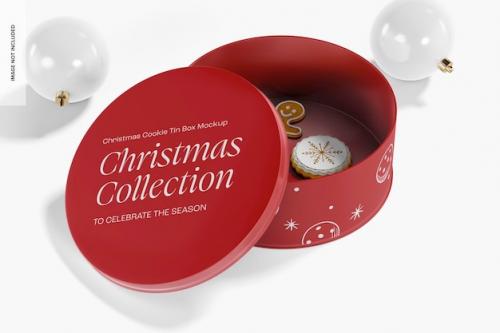 Premium PSD | Christmas cookie tin box mockup, perspective Premium PSD