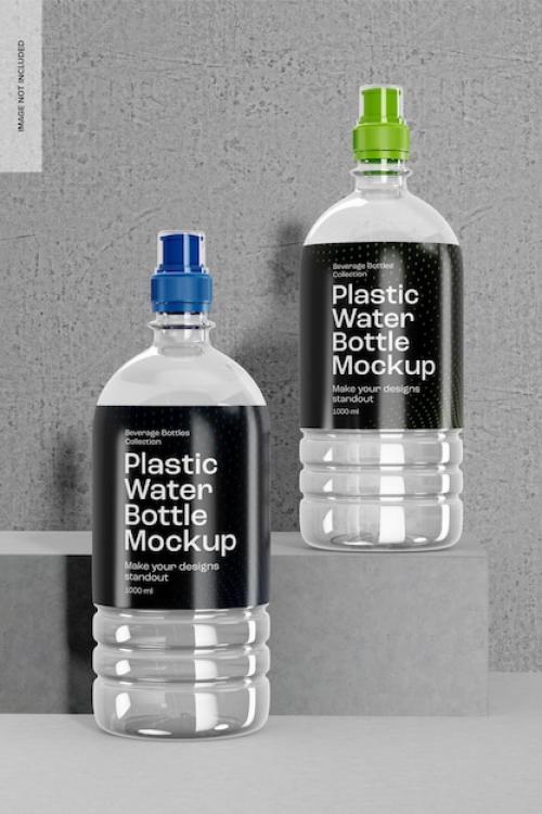 Premium PSD | Plastic water bottles with sport cap mockup Premium PSD