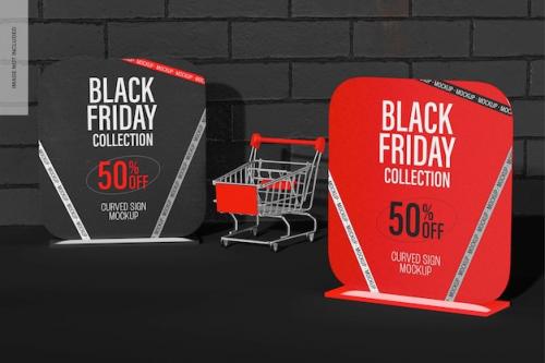 Premium PSD | Black friday curved signs mockup, perspective Premium PSD
