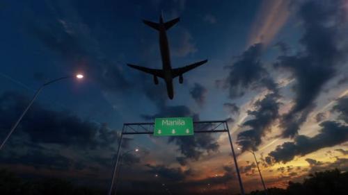 Videohive - Manila City Road Sign - Airplane Arriving To Manila Airport Travelling To Philippines - 48258325 - 48258325