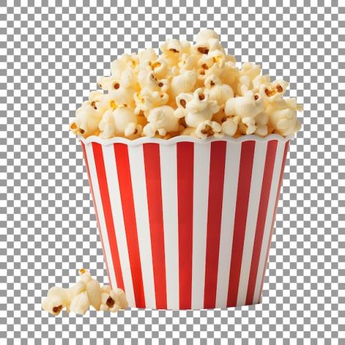 Premium PSD | Tasty popcorns in a white and red strips cup isolated on transparent background Premium PSD