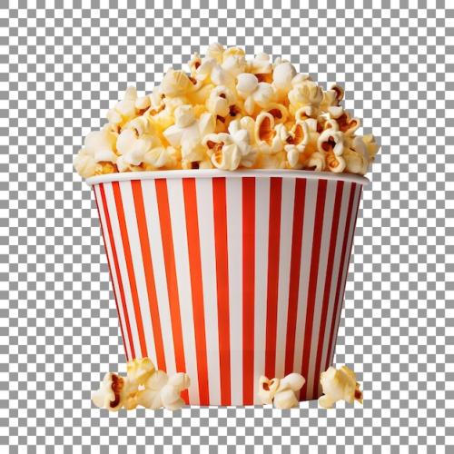 Premium PSD | Tasty popcorns in a white and red strips cup isolated on transparent background Premium PSD