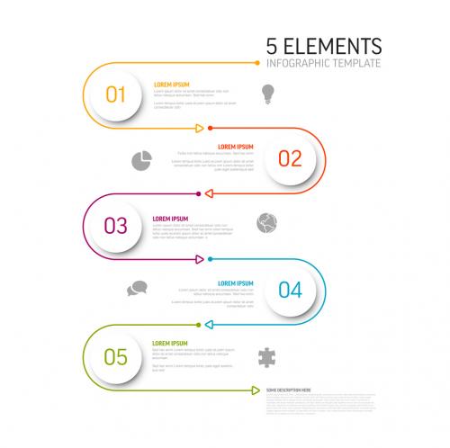 Light infographic template with five circle step items elements 644001495