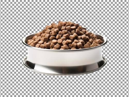 Premium PSD | Beautiful steel bowl with dog food isolated on transparent background Premium PSD