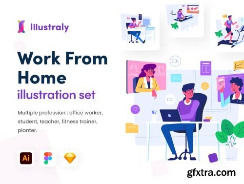 Illustraly - Work from Home Illustration set Ui8.net