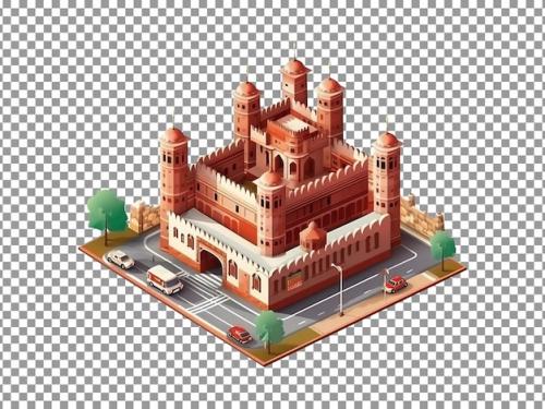 Premium PSD | Beautiful 3d redfort model isolated on transparent background Premium PSD