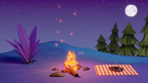 Videohive - Bonfire Camping On The Cliff At Night: Lofi Loop Animation - 48259853 - 48259853