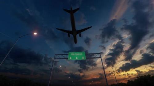 Videohive - Bangkok City Road Sign - Airplane Arriving To Bangkok Airport Travelling To Thailand - 48260004 - 48260004