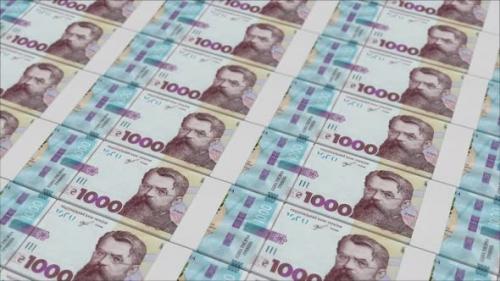 Videohive - 1000 UKRAINIAN HRYVNIA banknotes printed by a money press - 48261975 - 48261975