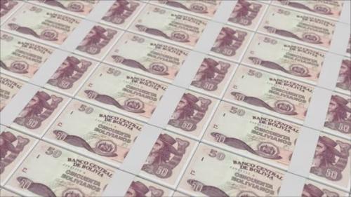 Videohive - 50 BOLIVIAN BOLIVIANO banknotes printed by a money press - 48262123 - 48262123