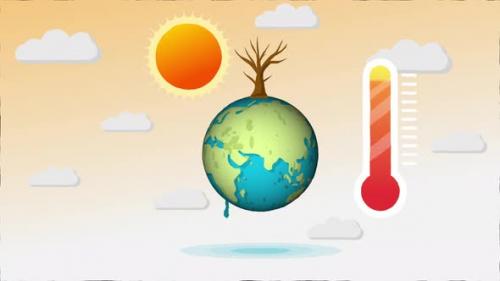 Videohive - animation planet melting due to global warming, temperature increase 4k - 48264461 - 48264461