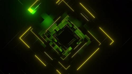 Videohive - Green And Yellow Abstract Squares Dimension Background Vj Loop In 4K - 48270830 - 48270830