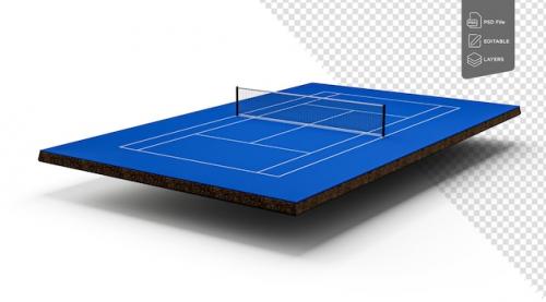 Premium PSD | Blue hard surface tennis court and stadium full tennis sport theme 3d illustration Premium PSD