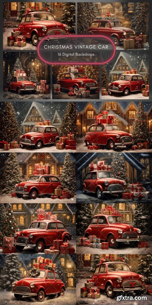 Christmas Vintage Car Digital Backdrops