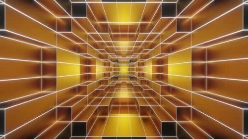 Videohive - Gold And White Neon Glowing Sci-Fi Spiraled Room Background Vj Loop In HD - 48317824 - 48317824