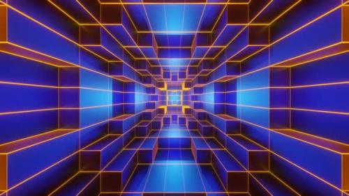 Videohive - Blue And Orangre Neon Glowing Sci-Fi Spiraled Room Background Vj Loop In 4K - 48317826 - 48317826