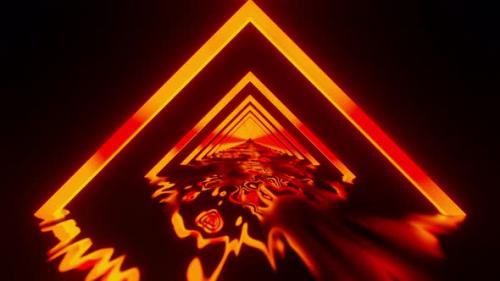 Videohive - Red and yellow triangle with black background and reflective floor. Looped animation - 48355596 - 48355596