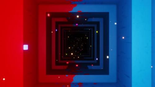 Videohive - Square red-blue tunnel with glowing particles. Looped animation - 48355600 - 48355600