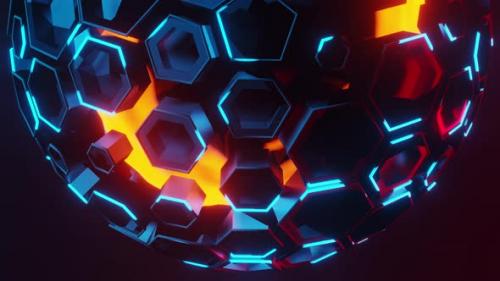 Videohive - Bunch of hexagonals that are glowing in the dark. Looped animation - 48355603 - 48355603