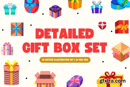 Detailed Gift Box Illustration Set UG74VRY