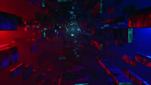 Videohive - Dark hallway with red and blue lights and black floor. Looped animation - 48355610 - 48355610