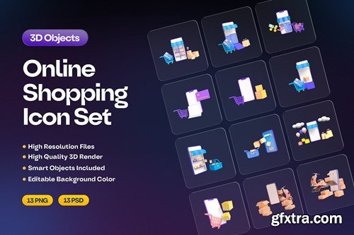 Online Shopping 3D Icon Set MRCLJR5