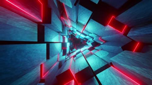 Videohive - Abstract triangular tunnel of red neon and blue light. Looped animation - 48355613 - 48355613