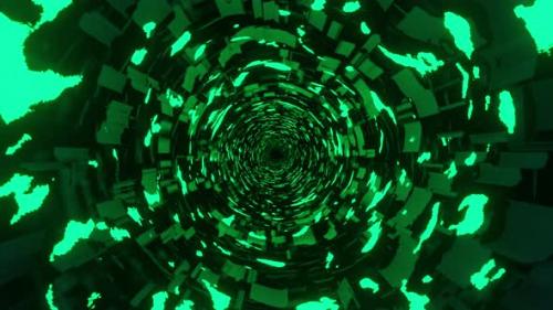 Videohive - Circular tunnel with green pattern. Looped animation - 48355618 - 48355618