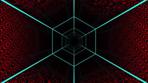 Videohive - Black and red background with blue hexagonal design. Looped animation - 48355623 - 48355623