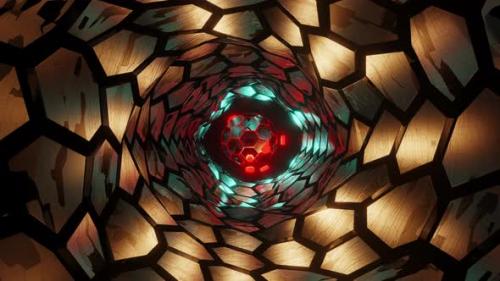 Videohive - Gold hexagonal tunnel with ball in the center. Looped animation - 48355624 - 48355624