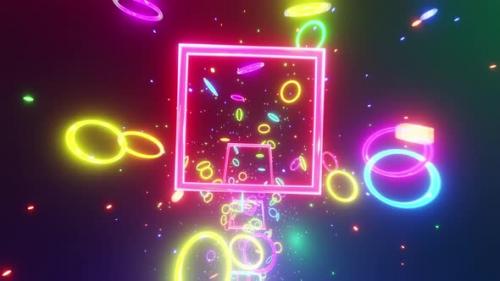 Videohive - Neon squares with neon background and confetti. Looped animation - 48355626 - 48355626