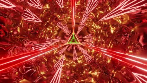 Videohive - Red and yellow abstract reflective tube with triangle in the center. Looped animation - 48355631 - 48355631
