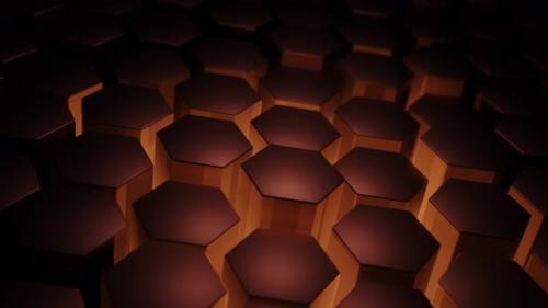 Videohive - Close up of pattern of hexagonal tiles with orange light. Looped animation - 48355632 - 48355632