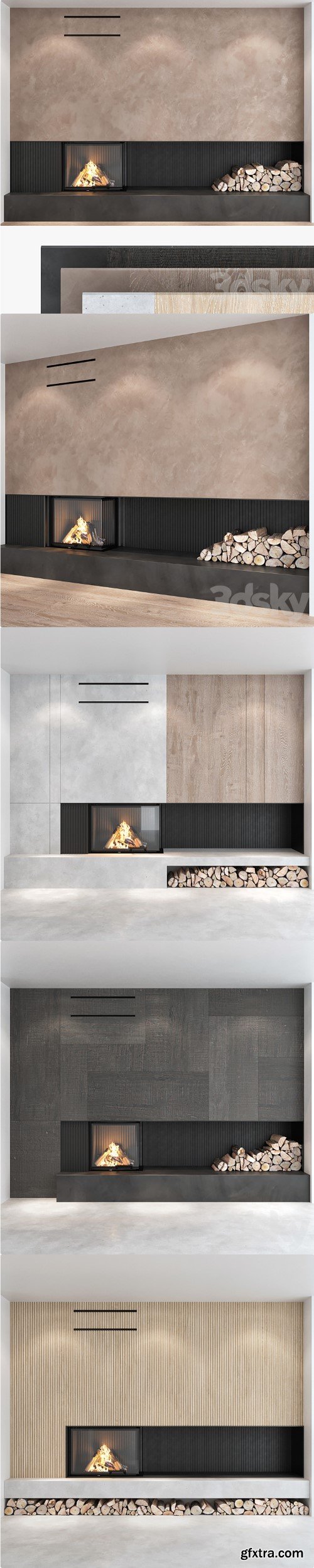 Decorative wall with fireplace set 06
