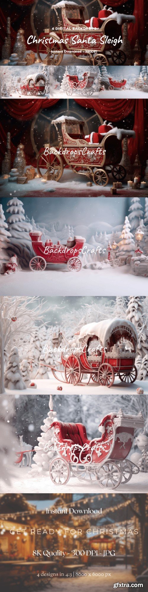 Christmas Santa Sleigh Digital Backdrops